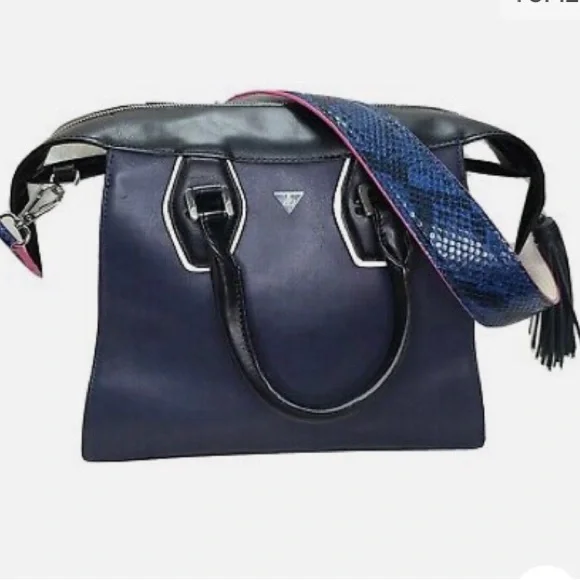 Sam Edelman navy blue and white leather bag with snakeskin strap - Picture 1 of 2